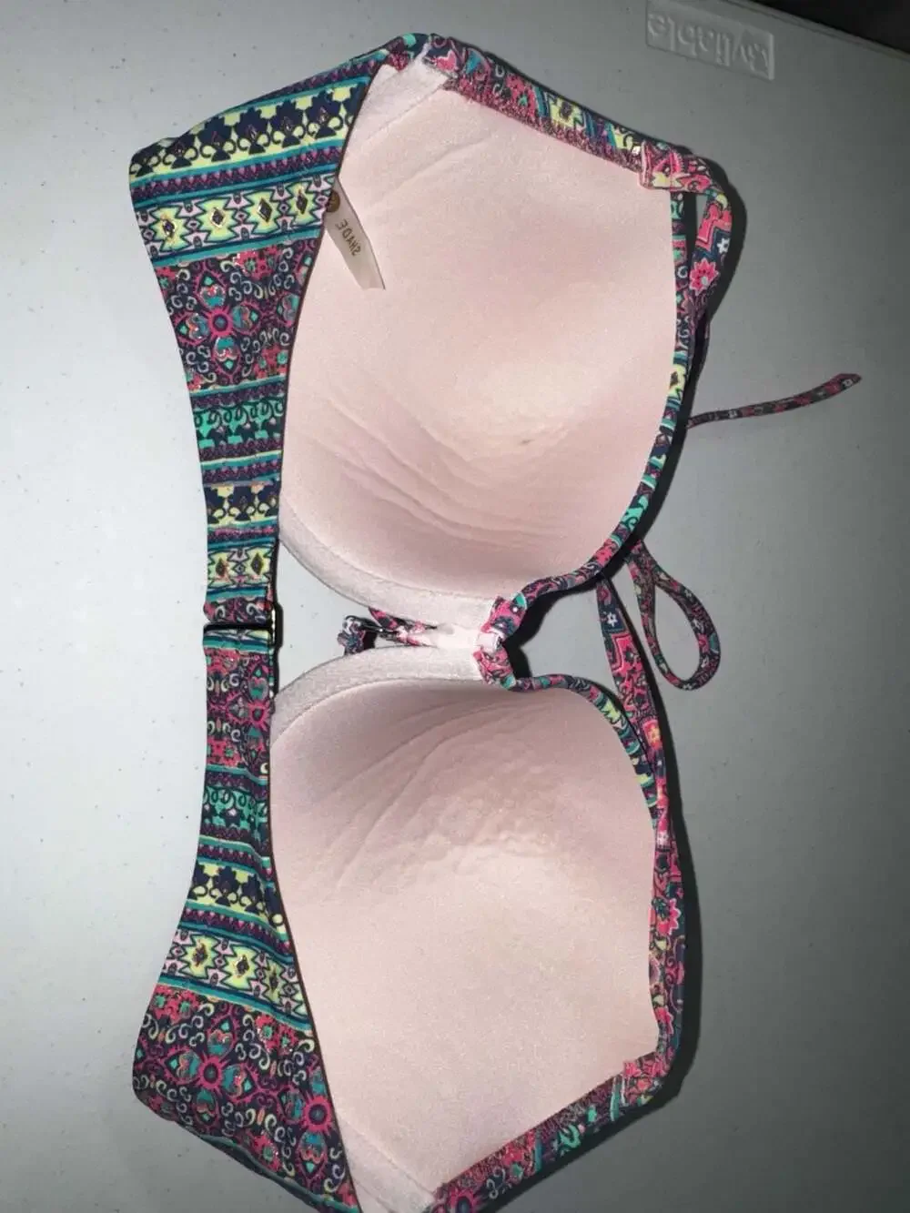 Shade & Shore Cabana Light Lift Ring Front Boho‎ Stripe Bikini Top 36D